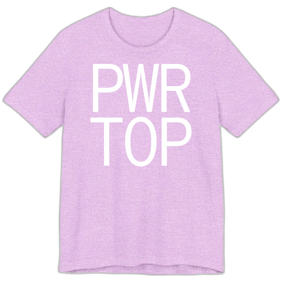 PWR TOP bold sans-serif typography design in white lettering on gray background in Heather Prism Lilac