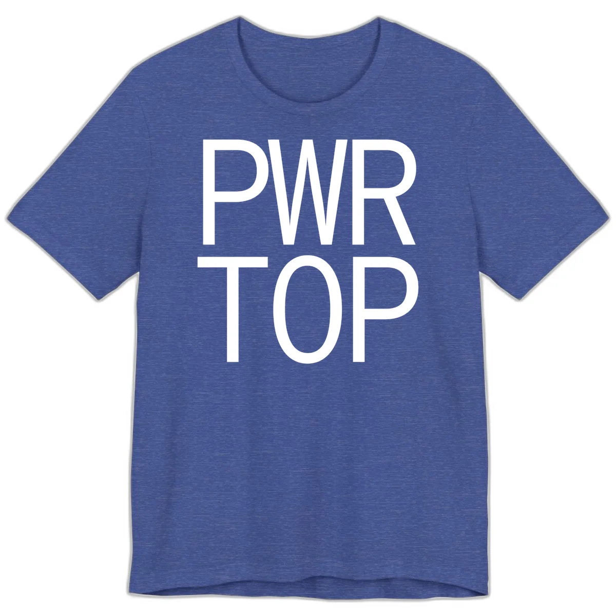 PWR TOP bold sans-serif typography design in white lettering on gray background in Heather True Royal