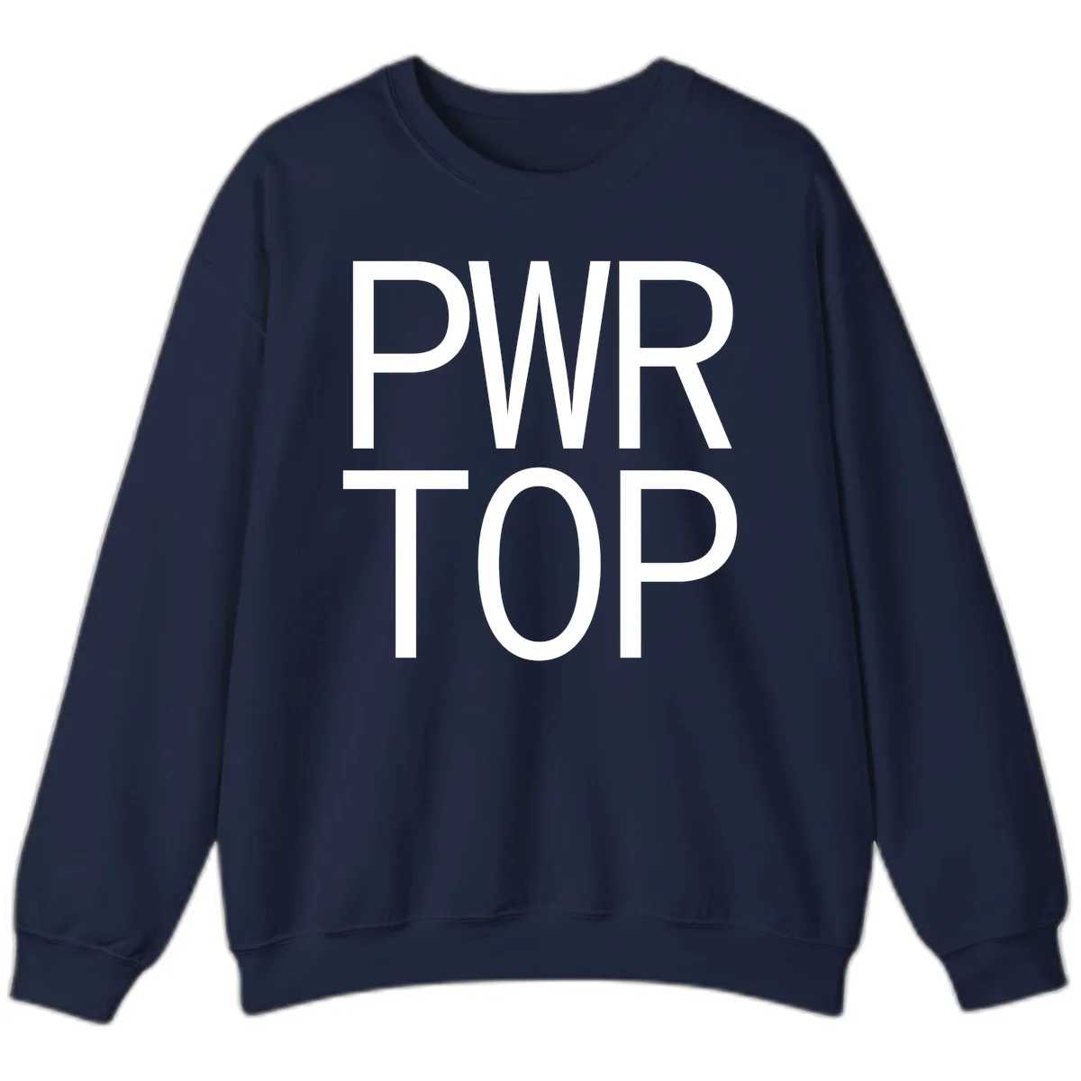 PWR TOP bold sans-serif typography design in white lettering on gray background in Navy