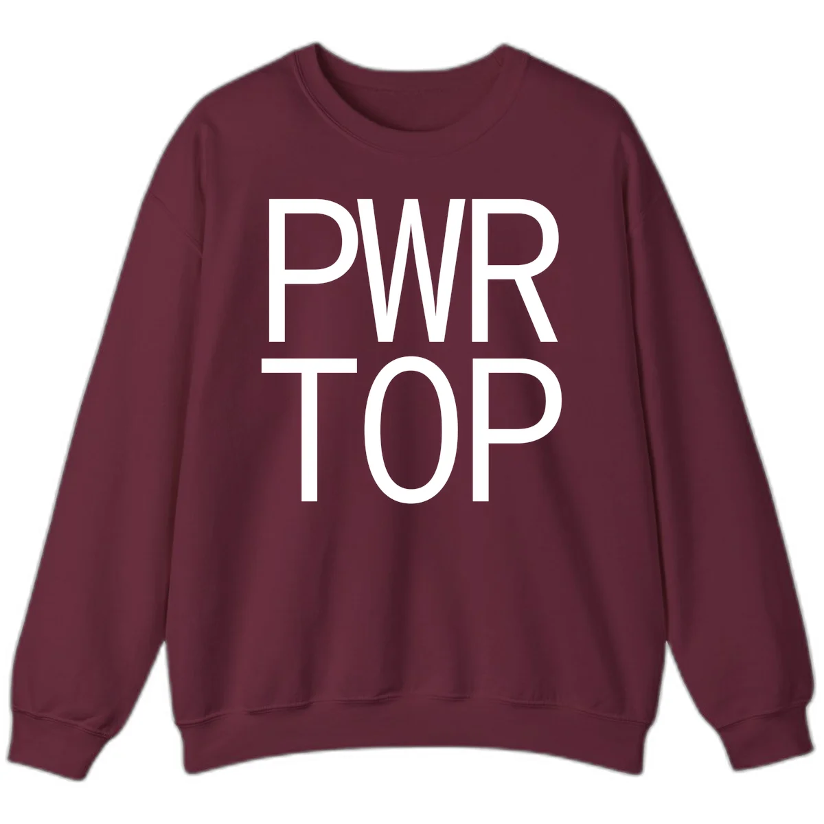 PWR TOP bold sans-serif typography design in white lettering on gray background in Maroon