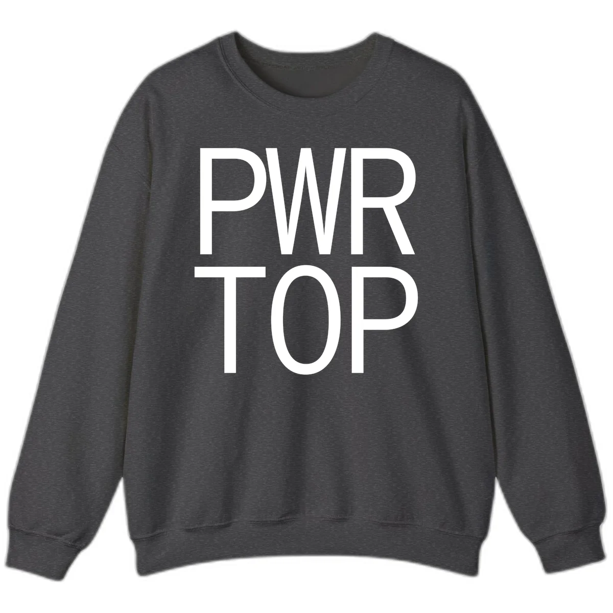 PWR TOP bold sans-serif typography design in white lettering on gray background in Dark Heather
