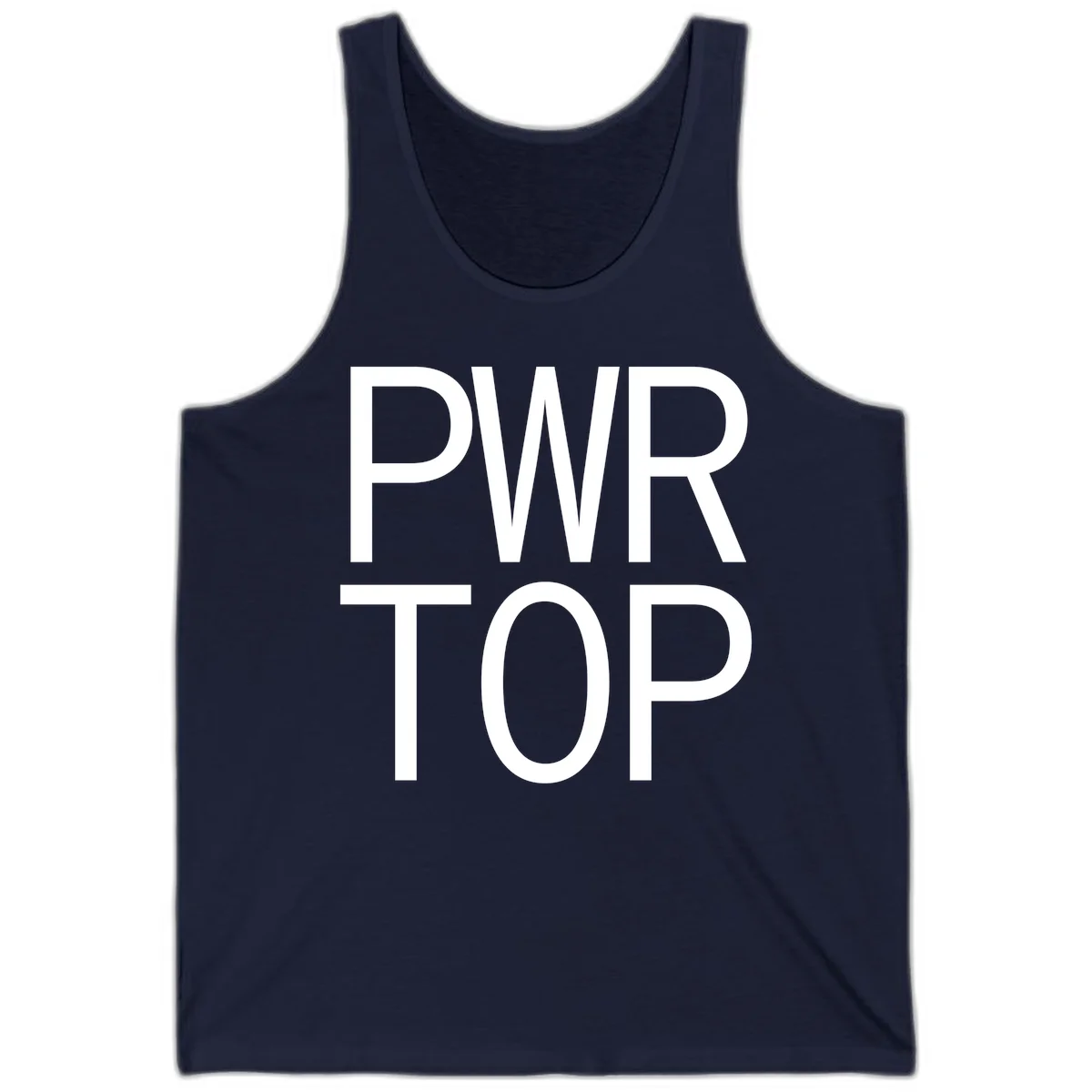 PWR TOP bold sans-serif typography design in white lettering on gray background in Navy