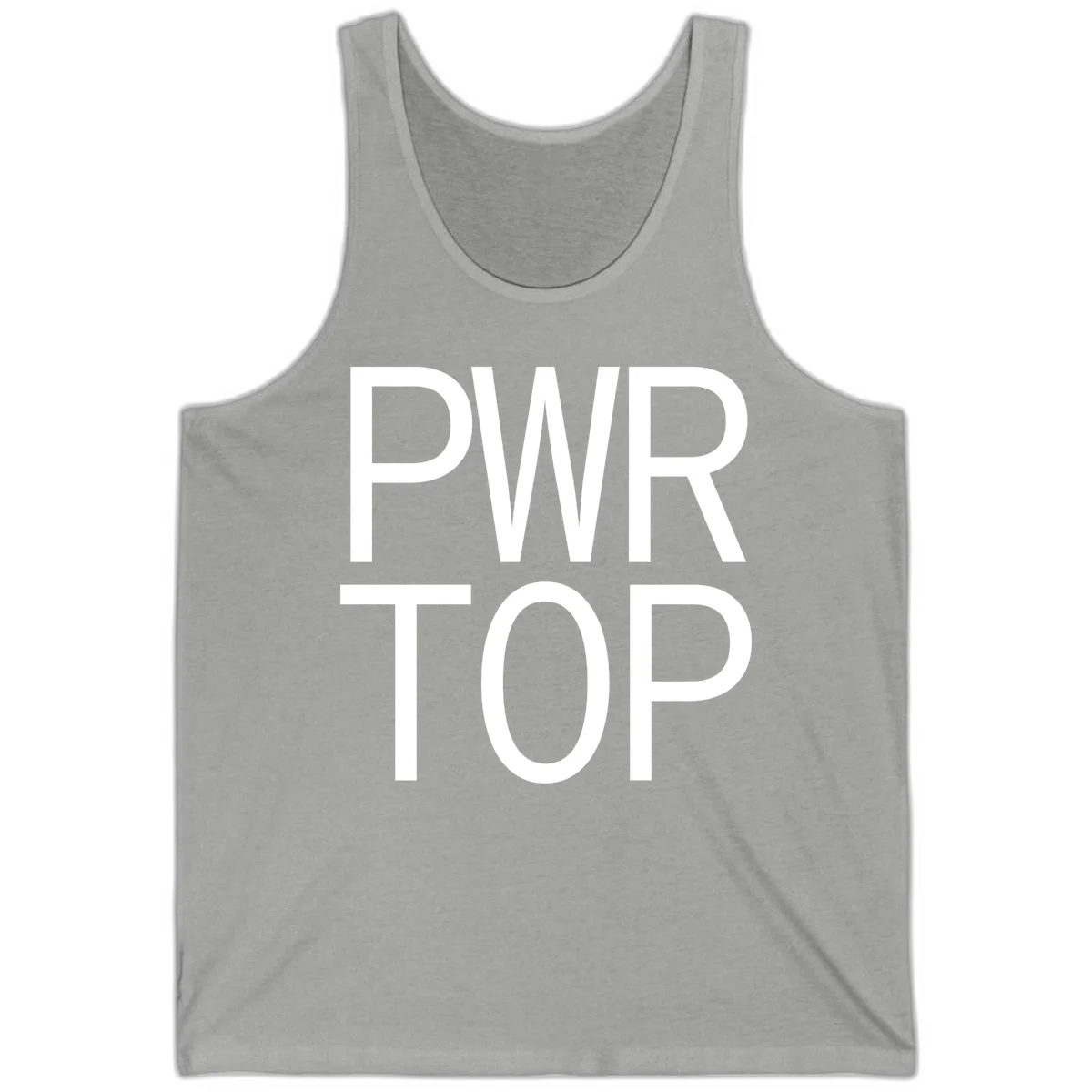 PWR TOP bold sans-serif typography design in white lettering on gray background in Athletic Heather