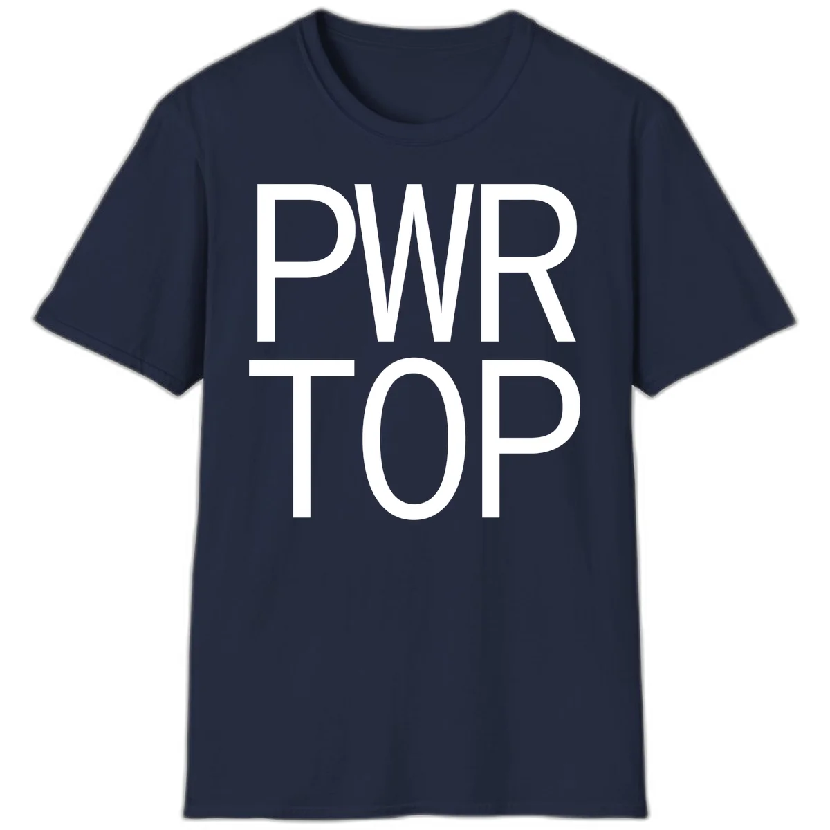 PWR TOP bold sans-serif typography design in white lettering on gray background in Navy