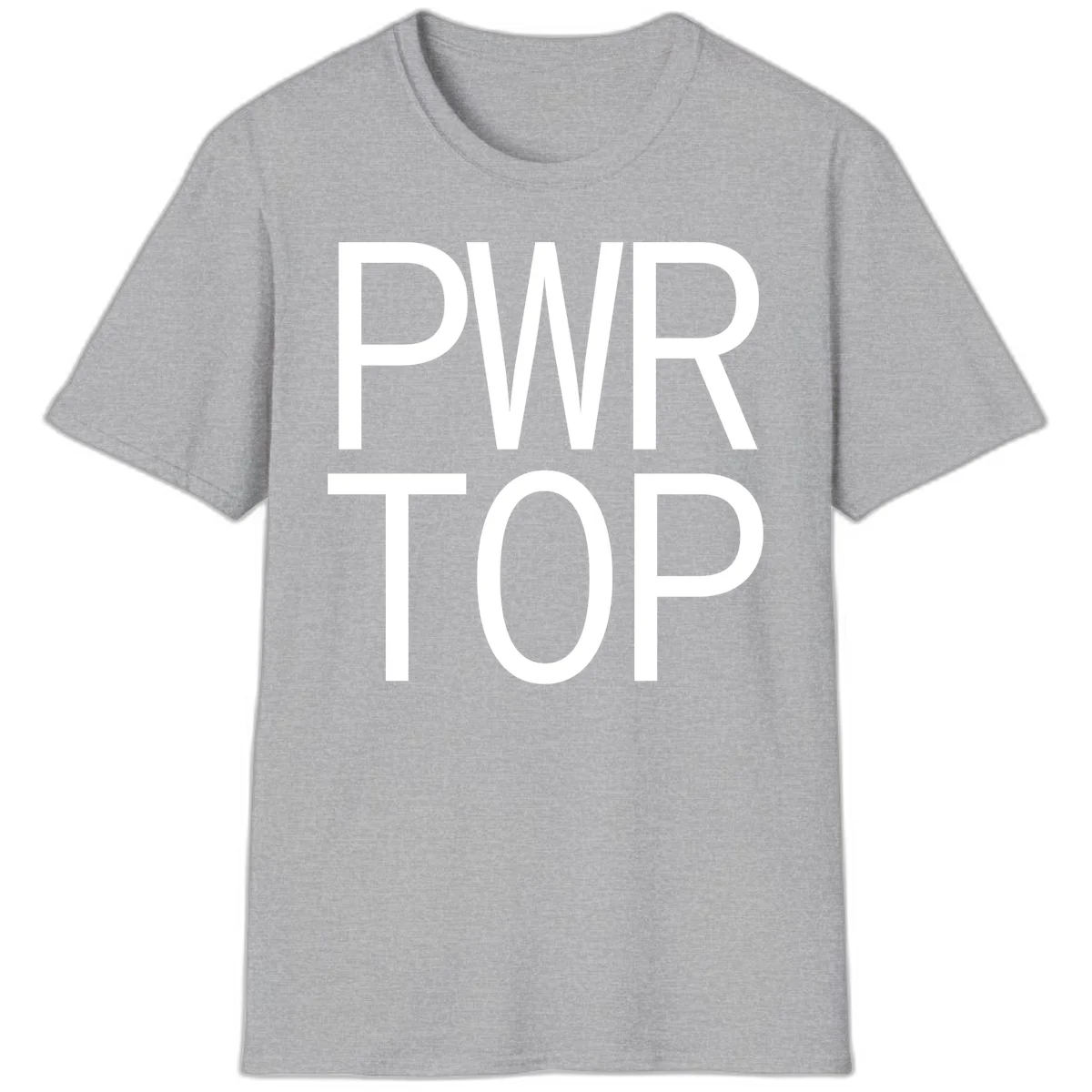 PWR TOP bold sans-serif typography design in white lettering on gray background in Sport Grey