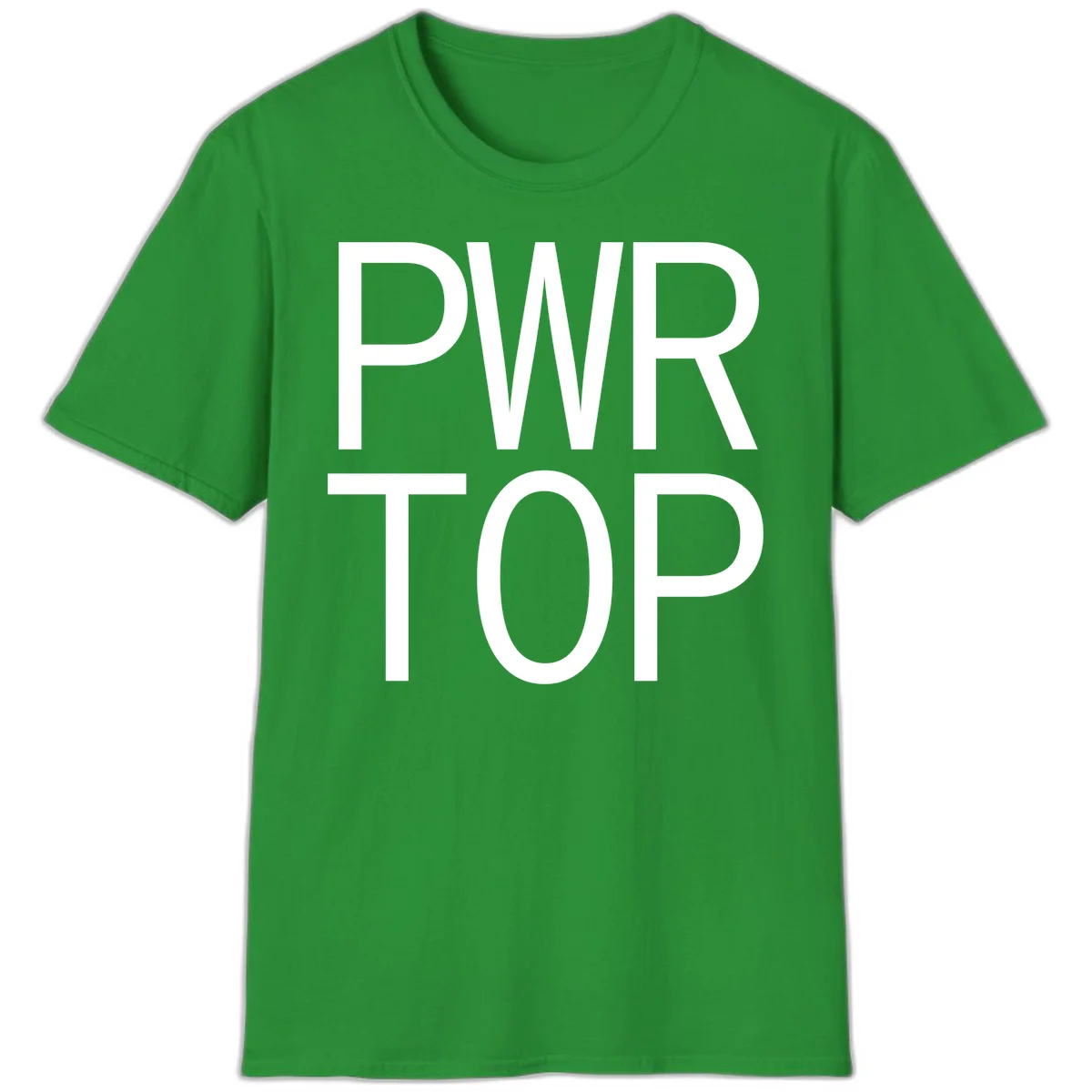 PWR TOP bold sans-serif typography design in white lettering on gray background in Irish Green