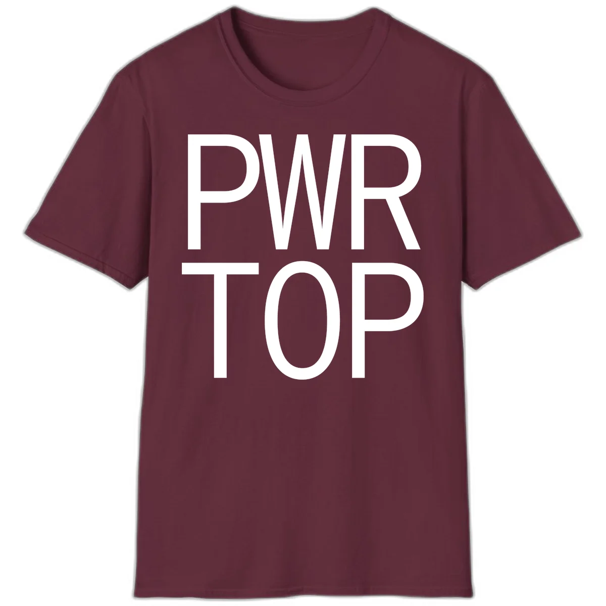 PWR TOP bold sans-serif typography design in white lettering on gray background in Maroon