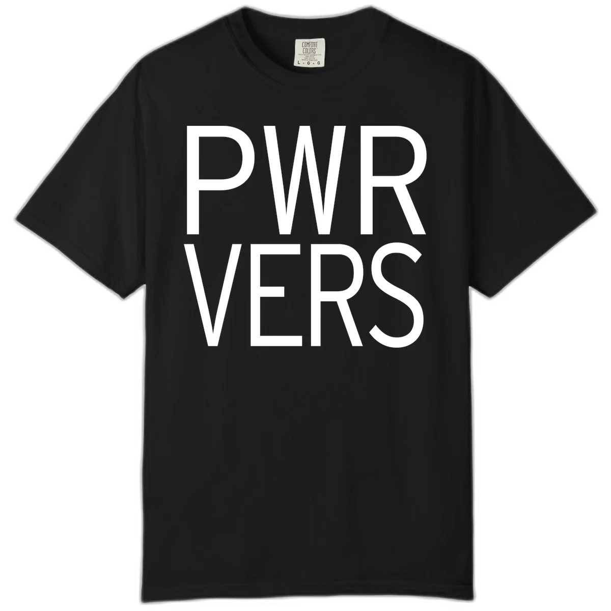 Bold white 'PWR VERS' text on gray background - a proud typography design celebrating LGBTQ+ identity in Black