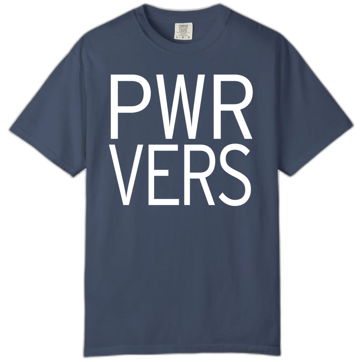 Bold white 'PWR VERS' text on gray background - a proud typography design celebrating LGBTQ+ identity in Midnight