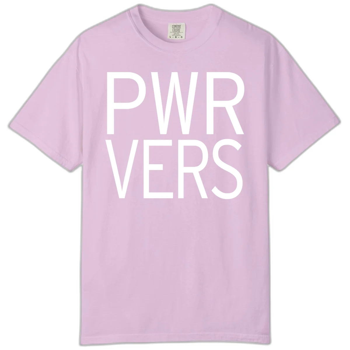 Bold white 'PWR VERS' text on gray background - a proud typography design celebrating LGBTQ+ identity in Orchid