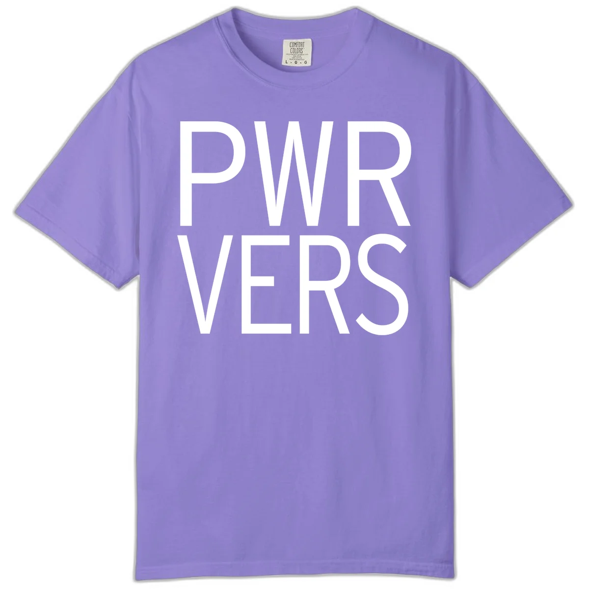 Bold white 'PWR VERS' text on gray background - a proud typography design celebrating LGBTQ+ identity in Violet