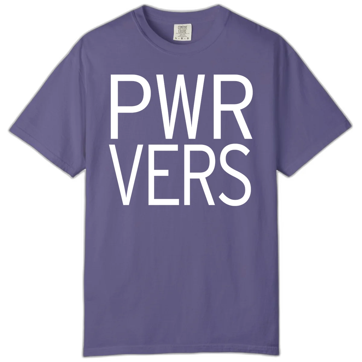 Bold white 'PWR VERS' text on gray background - a proud typography design celebrating LGBTQ+ identity in Grape