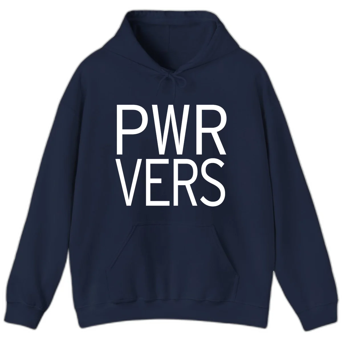 Bold white 'PWR VERS' text on gray background - a proud typography design celebrating LGBTQ+ identity in Navy
