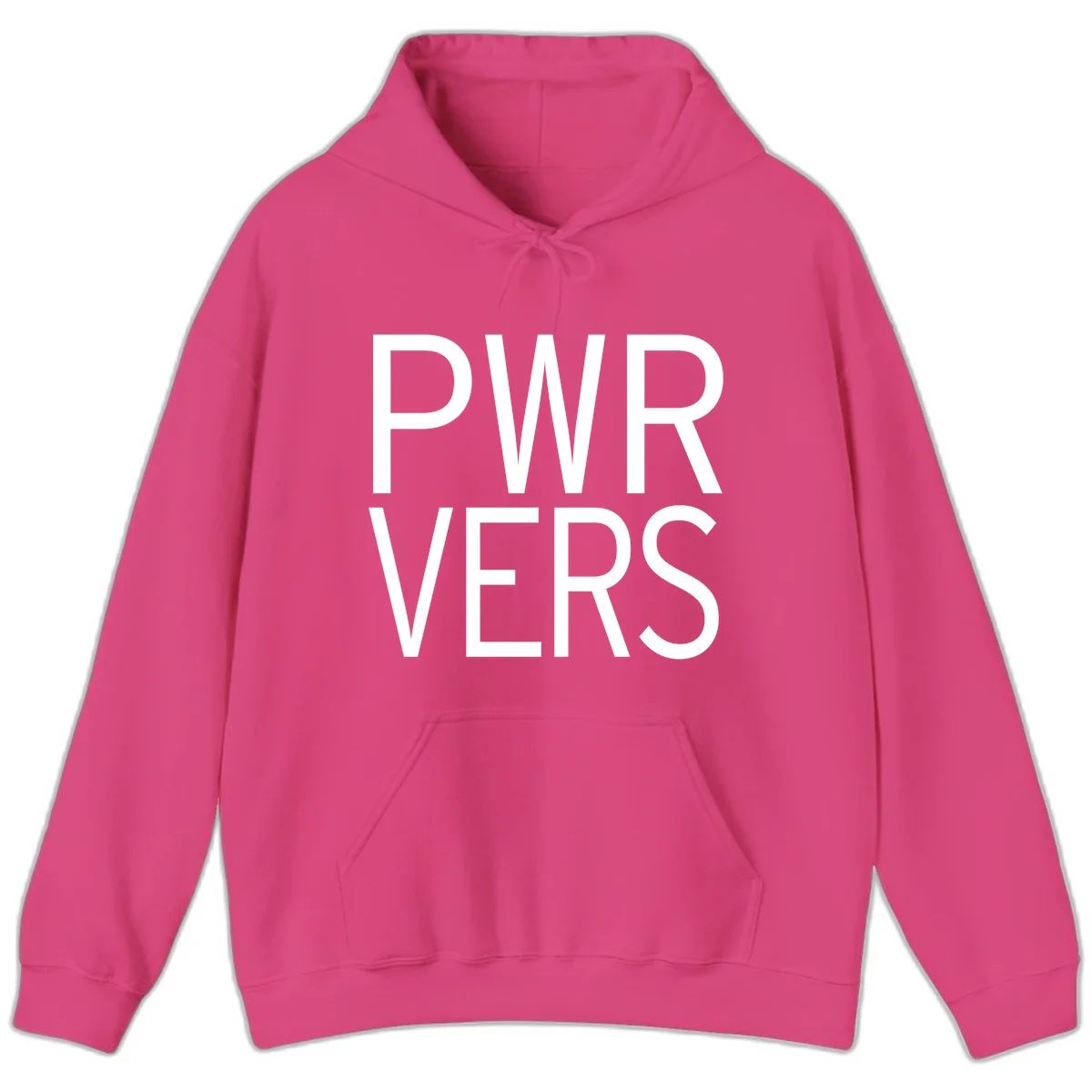 Bold white 'PWR VERS' text on gray background - a proud typography design celebrating LGBTQ+ identity in Heliconia
