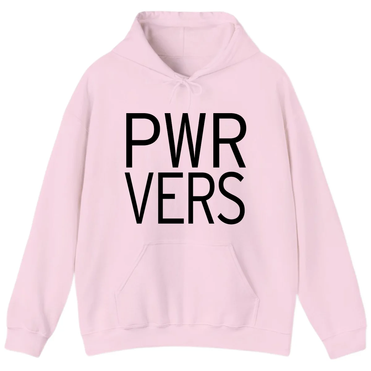 Bold white 'PWR VERS' text on gray background - a proud typography design celebrating LGBTQ+ identity in Light Pink