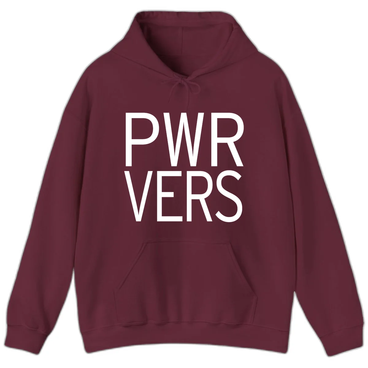 Bold white 'PWR VERS' text on gray background - a proud typography design celebrating LGBTQ+ identity in Maroon