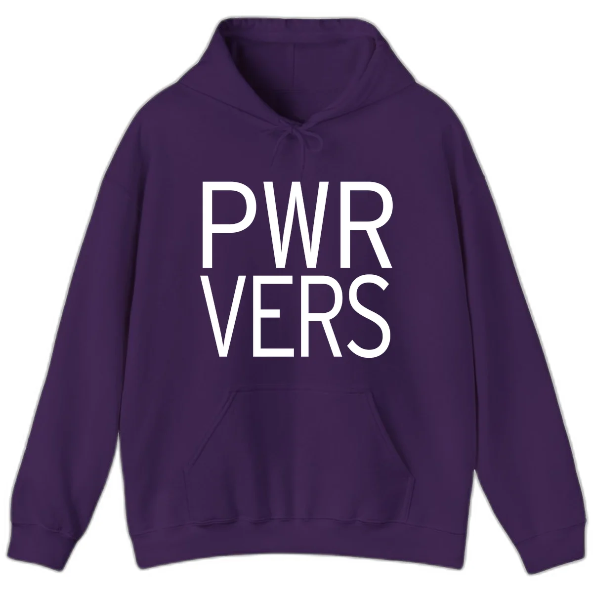 Bold white 'PWR VERS' text on gray background - a proud typography design celebrating LGBTQ+ identity in Purple