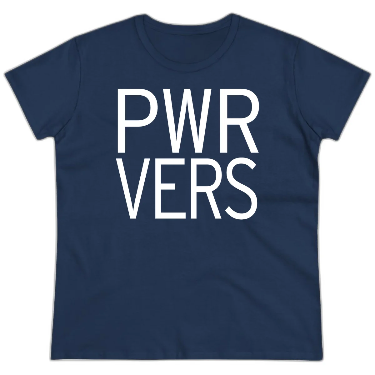 Bold white 'PWR VERS' text on gray background - a proud typography design celebrating LGBTQ+ identity in Navy
