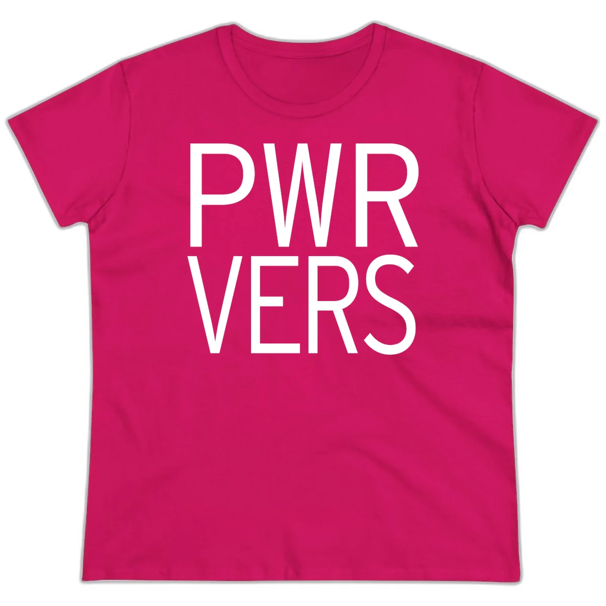 Bold white 'PWR VERS' text on gray background - a proud typography design celebrating LGBTQ+ identity in Heliconia