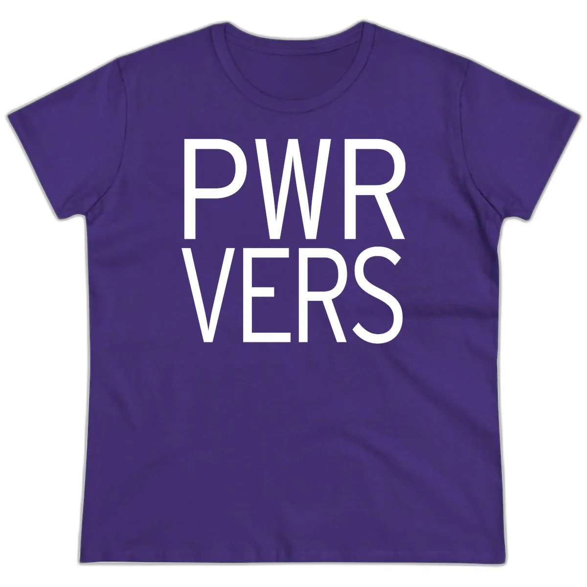 Bold white 'PWR VERS' text on gray background - a proud typography design celebrating LGBTQ+ identity in Purple