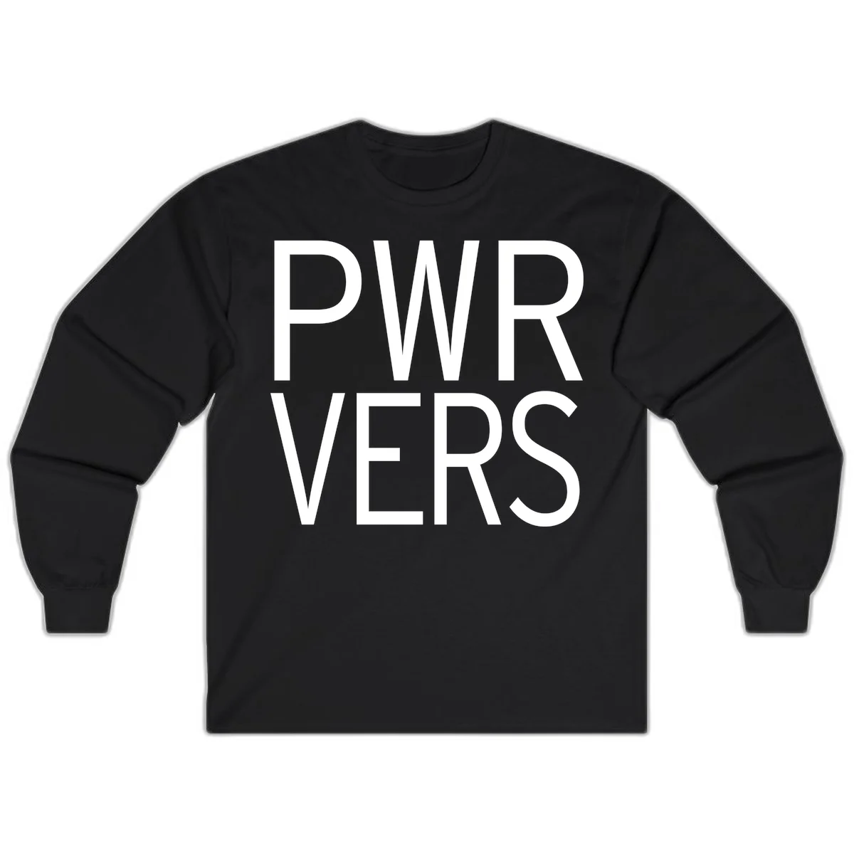 Bold white 'PWR VERS' text on gray background - a proud typography design celebrating LGBTQ+ identity in Black