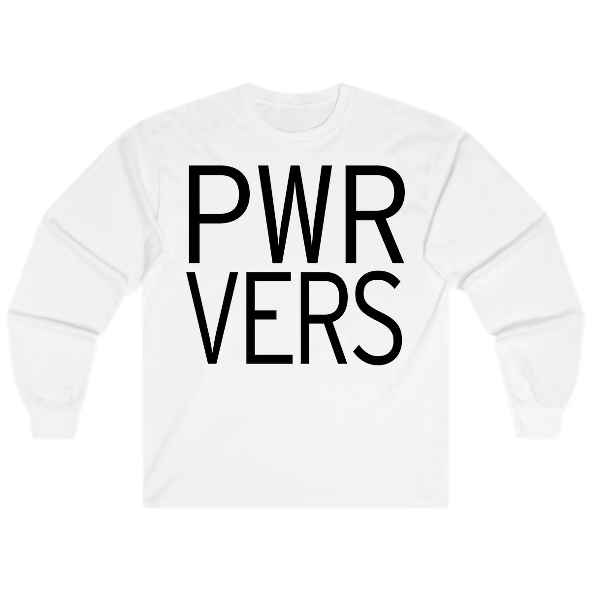 Bold white 'PWR VERS' text on gray background - a proud typography design celebrating LGBTQ+ identity in White