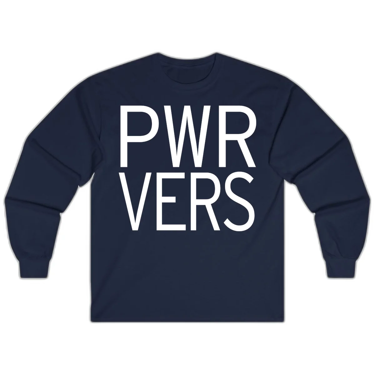 Bold white 'PWR VERS' text on gray background - a proud typography design celebrating LGBTQ+ identity in Navy