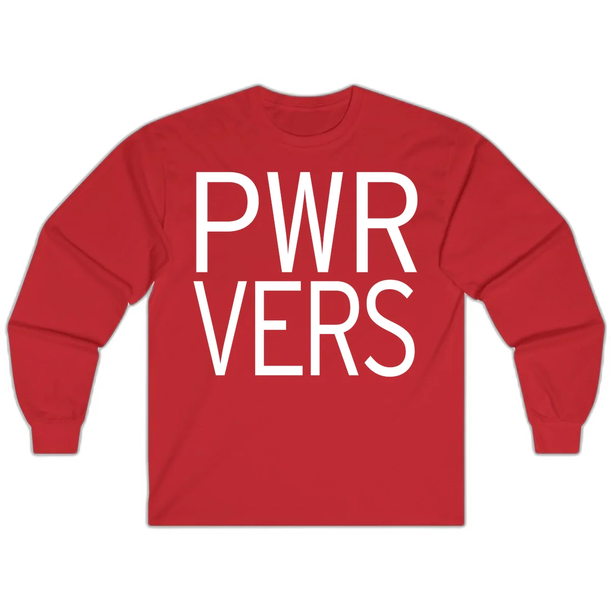Bold white 'PWR VERS' text on gray background - a proud typography design celebrating LGBTQ+ identity in Red