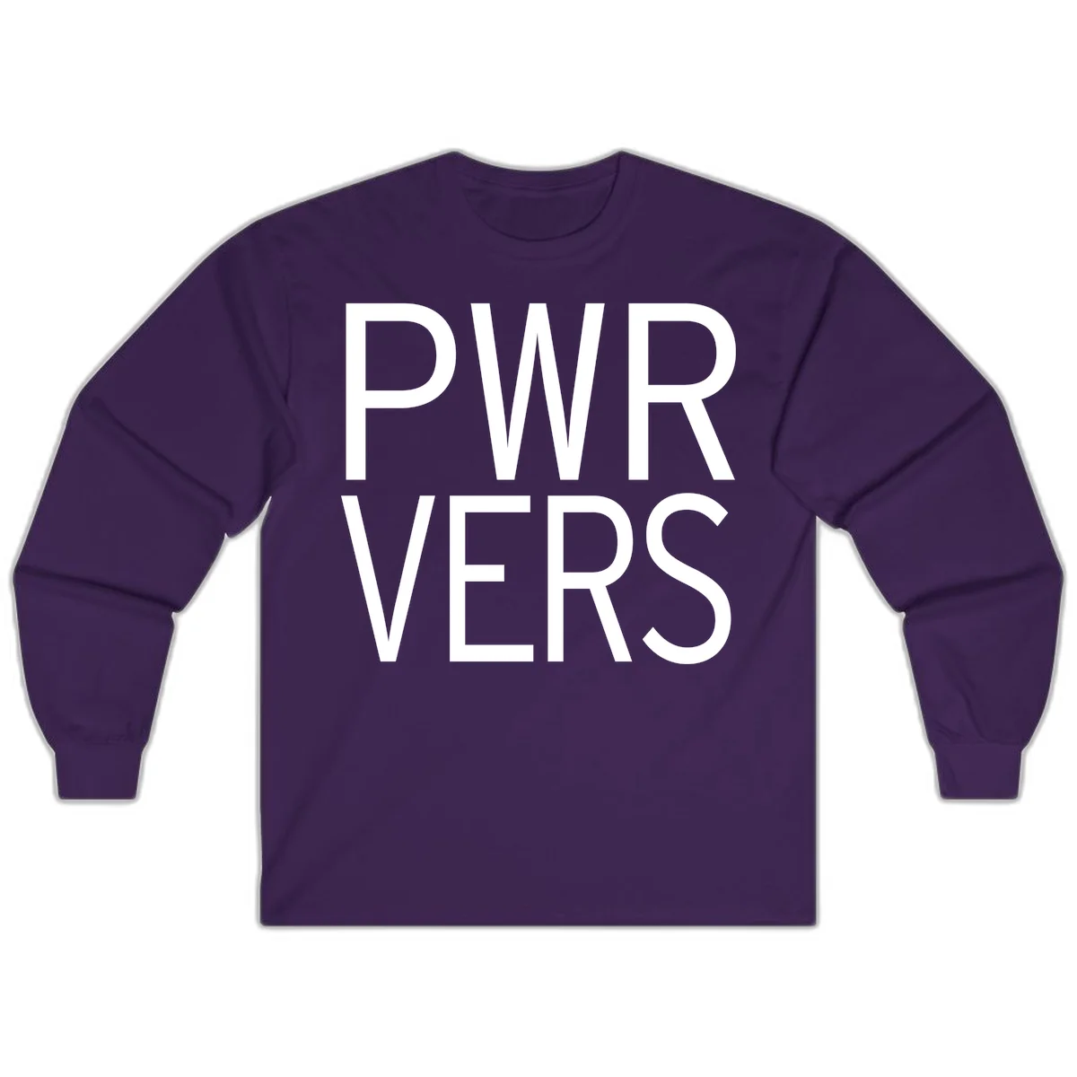 Bold white 'PWR VERS' text on gray background - a proud typography design celebrating LGBTQ+ identity in Purple