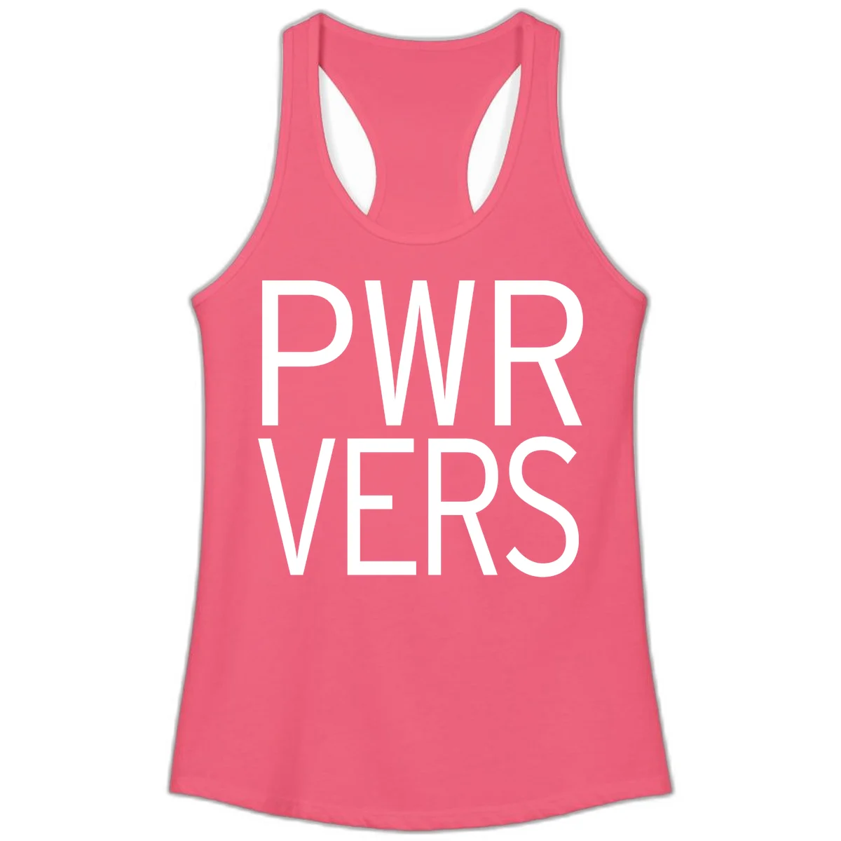 Bold white 'PWR VERS' text on gray background - a proud typography design celebrating LGBTQ+ identity in Hot Pink