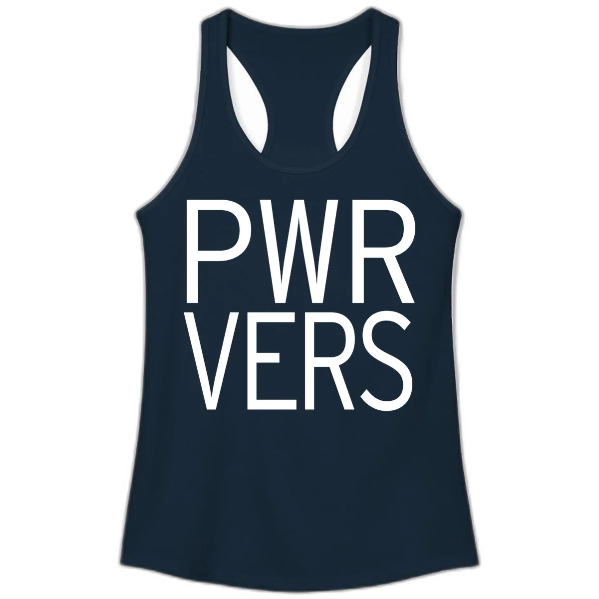 Bold white 'PWR VERS' text on gray background - a proud typography design celebrating LGBTQ+ identity in Solid Midnight Navy