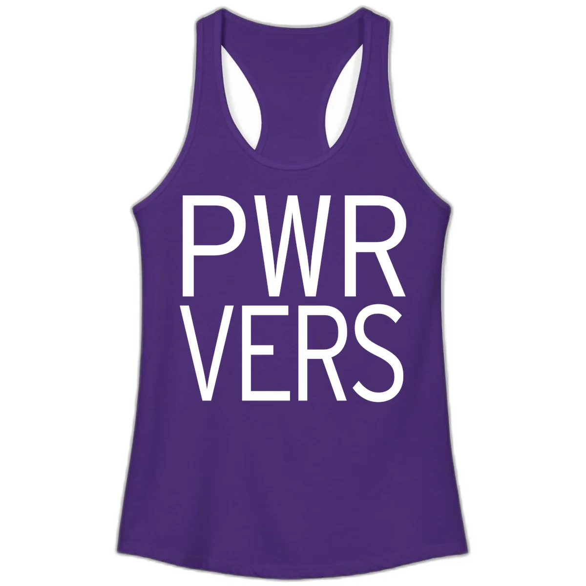Bold white 'PWR VERS' text on gray background - a proud typography design celebrating LGBTQ+ identity in Solid Purple Rush