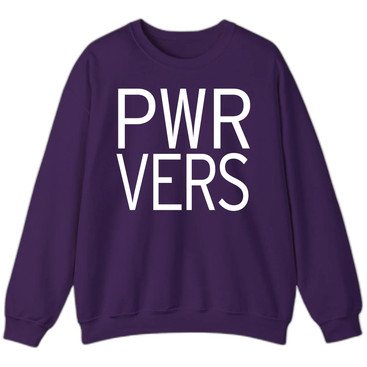 Bold white 'PWR VERS' text on gray background - a proud typography design celebrating LGBTQ+ identity in Purple