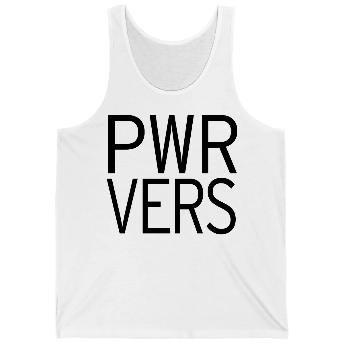 Bold white 'PWR VERS' text on gray background - a proud typography design celebrating LGBTQ+ identity in White