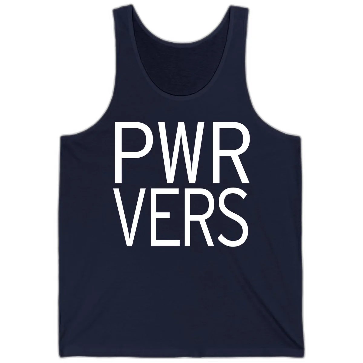 Bold white 'PWR VERS' text on gray background - a proud typography design celebrating LGBTQ+ identity in Navy