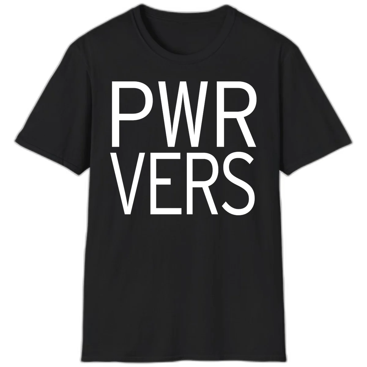 Bold white 'PWR VERS' text on gray background - a proud typography design celebrating LGBTQ+ identity in Black