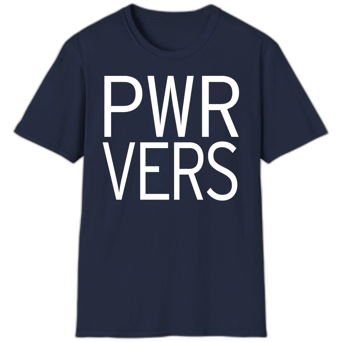 Bold white 'PWR VERS' text on gray background - a proud typography design celebrating LGBTQ+ identity in Navy