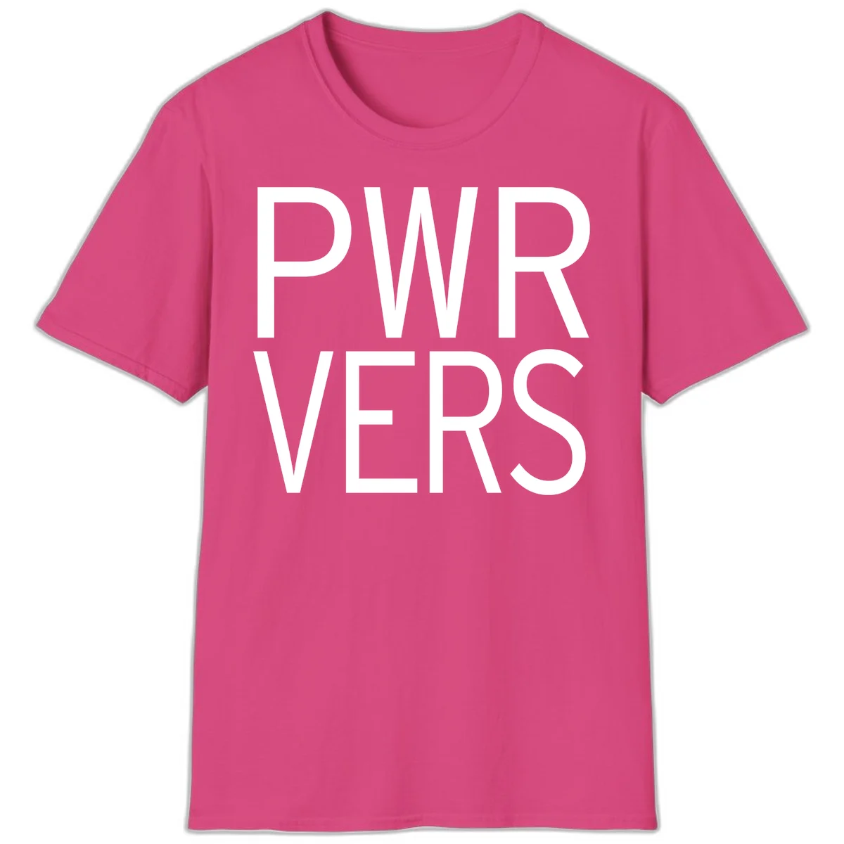 Bold white 'PWR VERS' text on gray background - a proud typography design celebrating LGBTQ+ identity in Heliconia