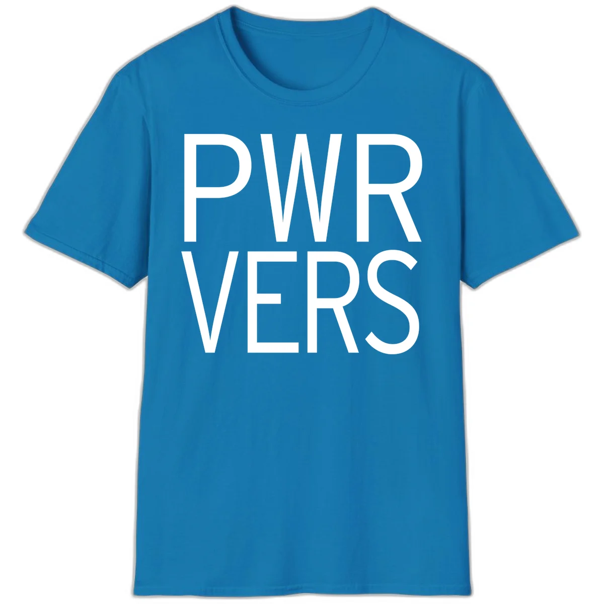 Bold white 'PWR VERS' text on gray background - a proud typography design celebrating LGBTQ+ identity in Sapphire