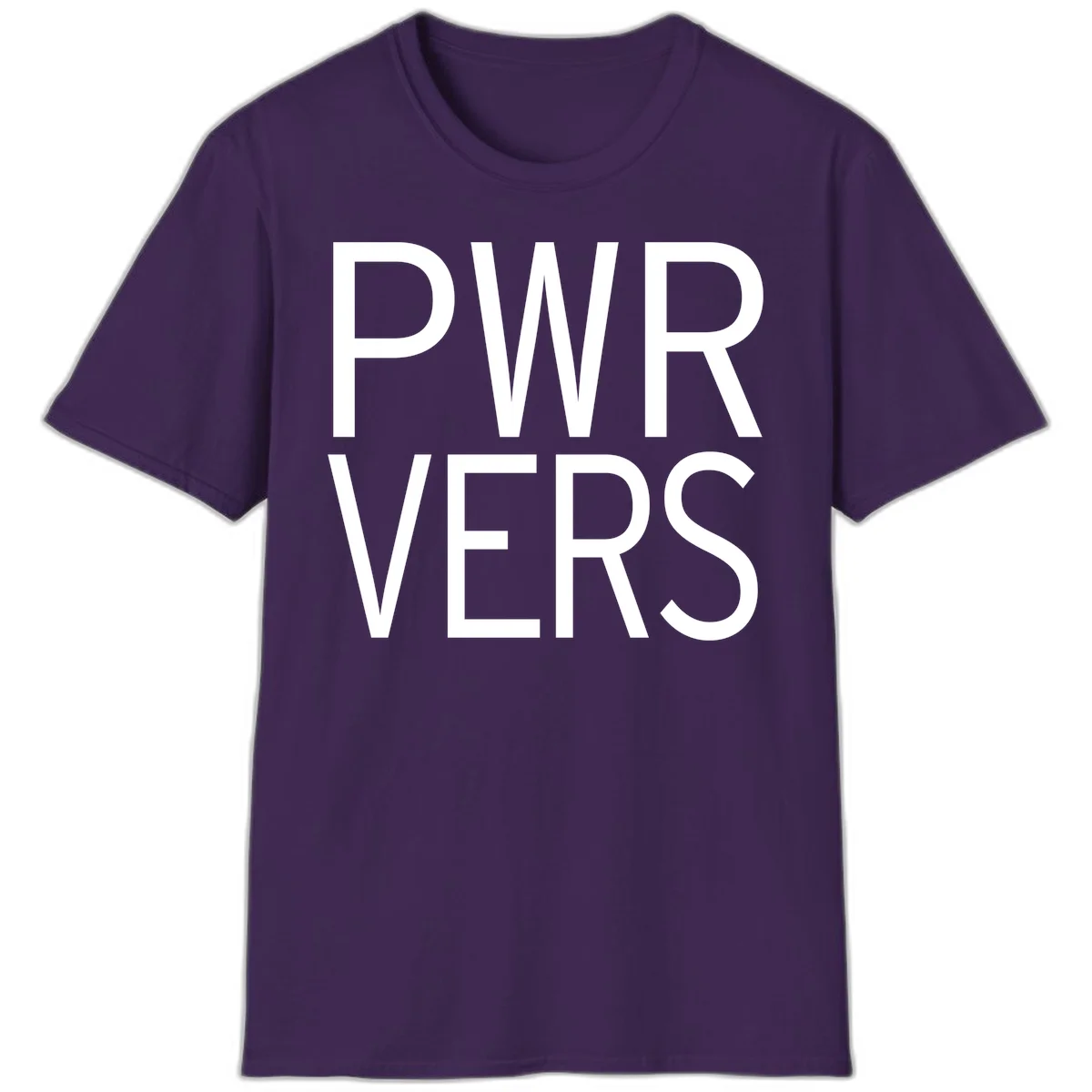 Bold white 'PWR VERS' text on gray background - a proud typography design celebrating LGBTQ+ identity in Purple
