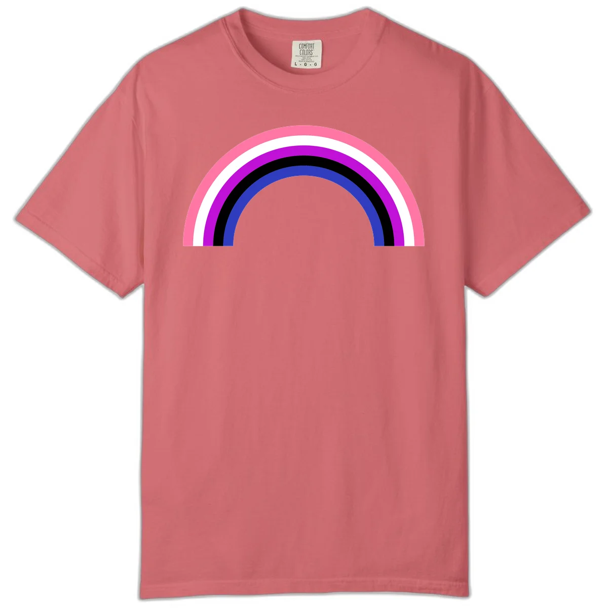 Pride rainbow arc with five concentric stripes in pink, white, purple, black, and blue colors on gray background in Watermelon