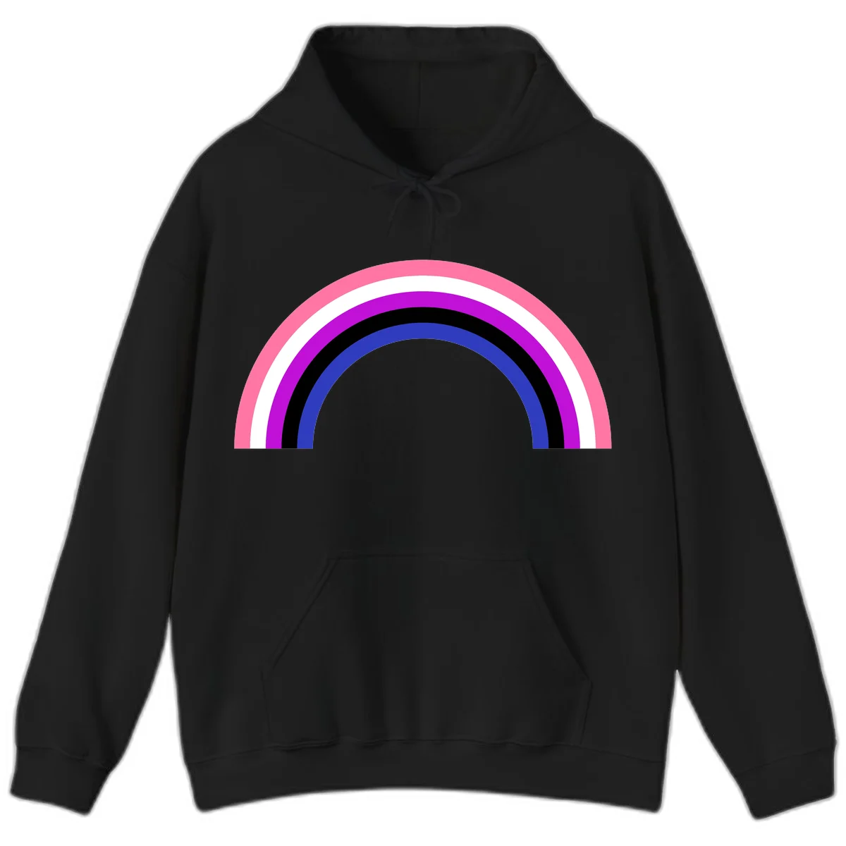 Pride rainbow arc with five concentric stripes in pink, white, purple, black, and blue colors on gray background in Black