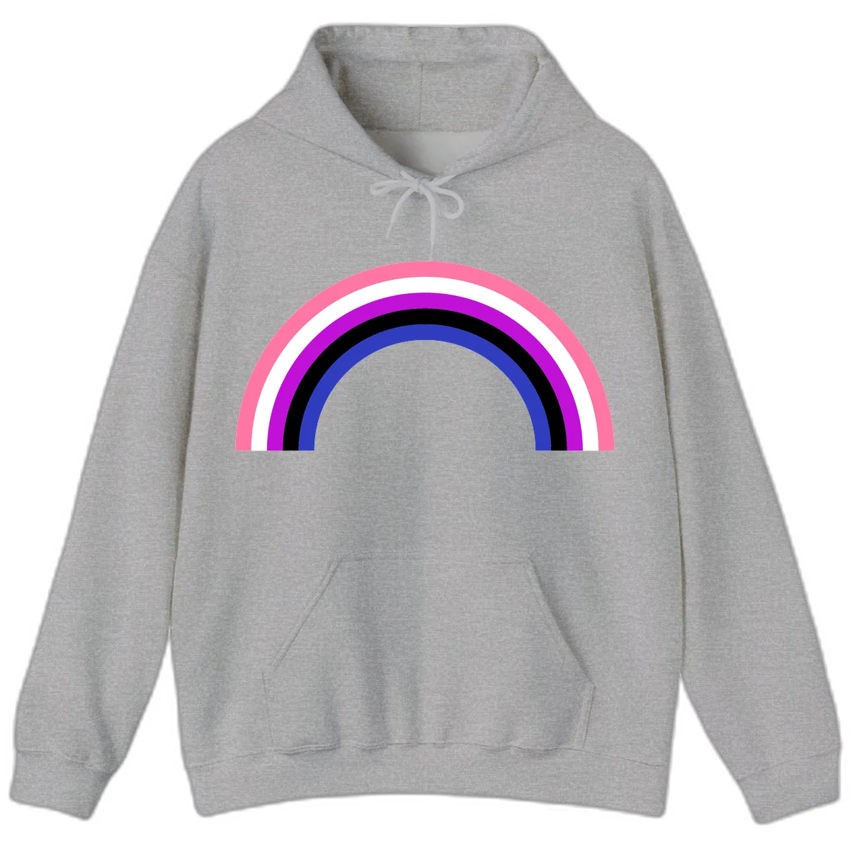 Pride rainbow arc with five concentric stripes in pink, white, purple, black, and blue colors on gray background in Sport Grey