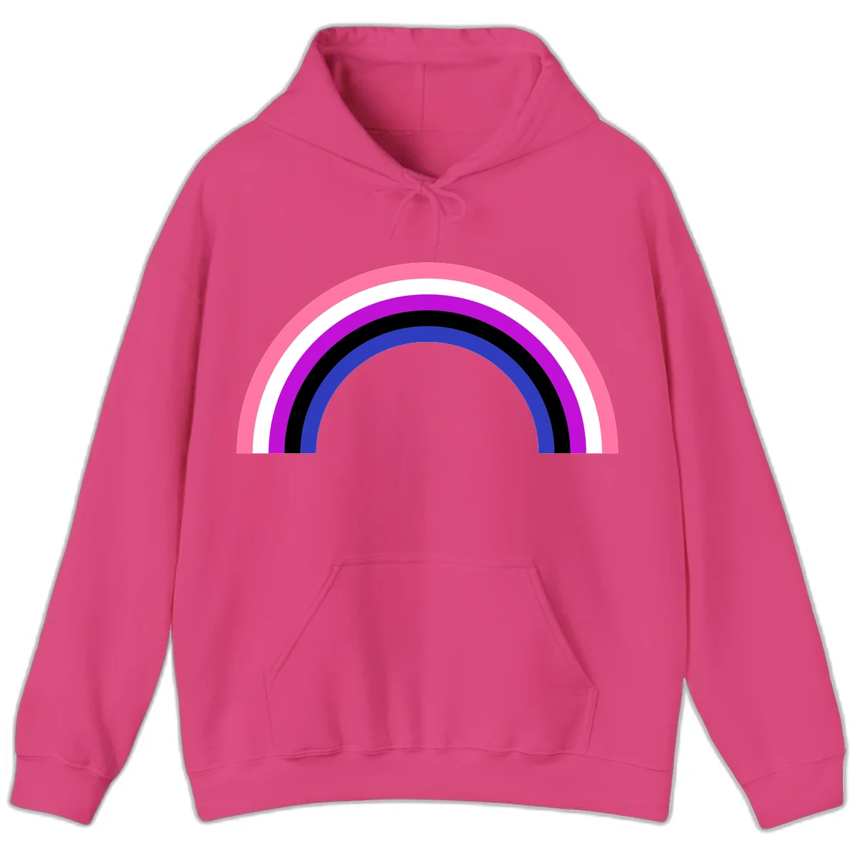 Pride rainbow arc with five concentric stripes in pink, white, purple, black, and blue colors on gray background in Heliconia