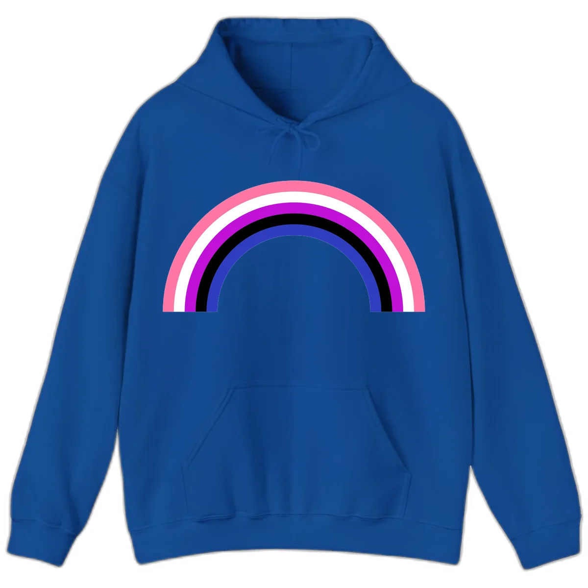 Pride rainbow arc with five concentric stripes in pink, white, purple, black, and blue colors on gray background in Royal