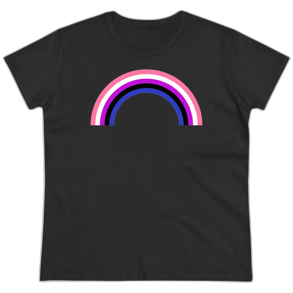 Pride rainbow arc with five concentric stripes in pink, white, purple, black, and blue colors on gray background in Black