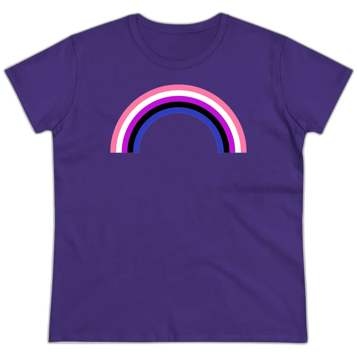 Pride rainbow arc with five concentric stripes in pink, white, purple, black, and blue colors on gray background in Purple