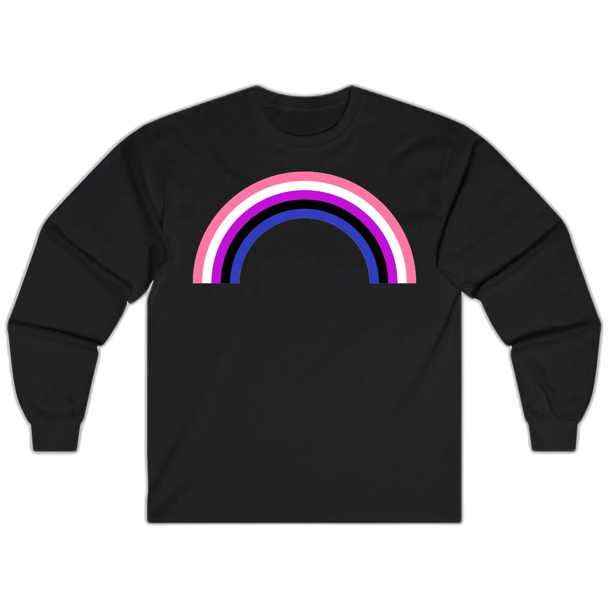 Pride rainbow arc with five concentric stripes in pink, white, purple, black, and blue colors on gray background in Black