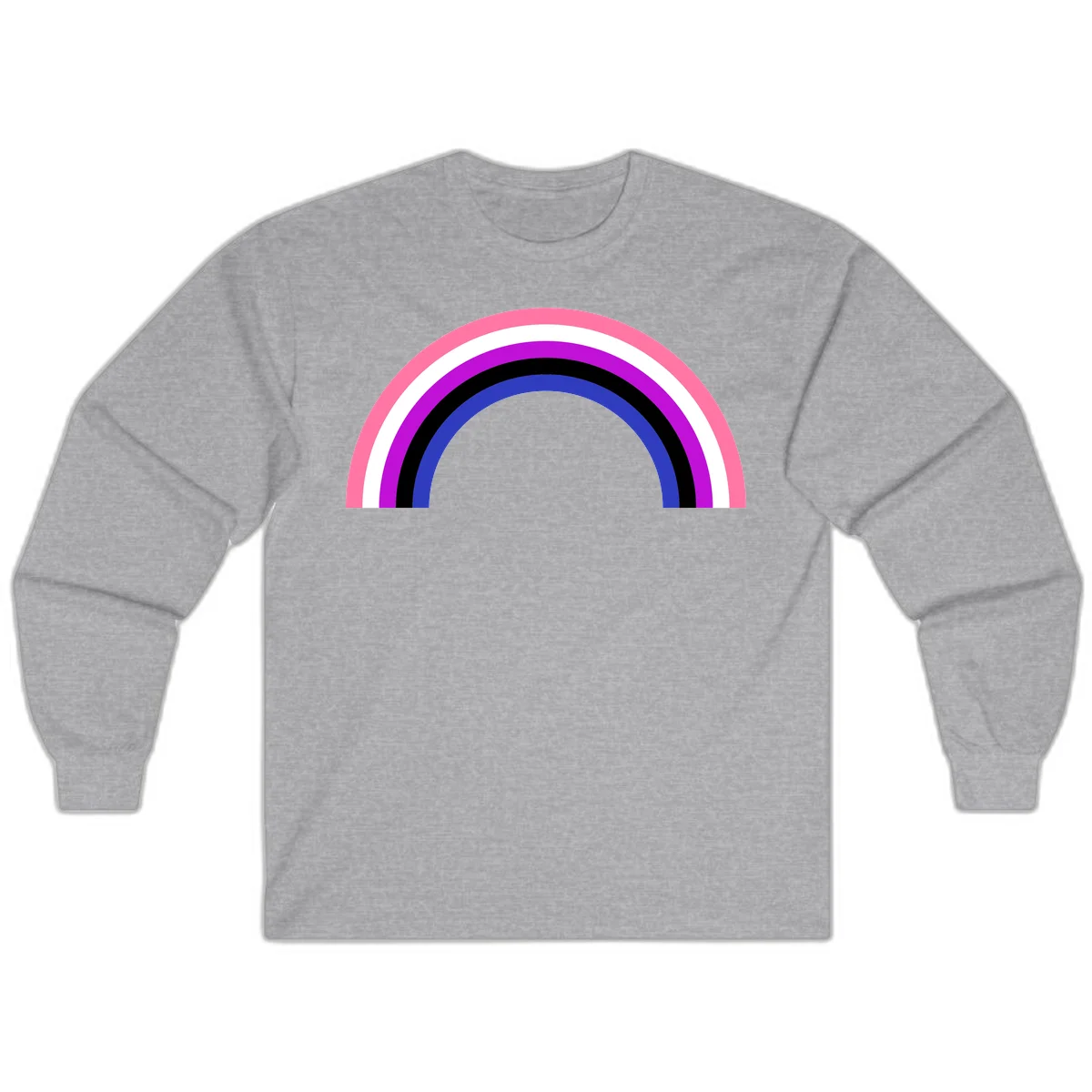 Pride rainbow arc with five concentric stripes in pink, white, purple, black, and blue colors on gray background in Sport Grey
