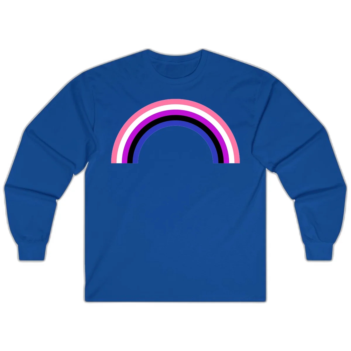 Pride rainbow arc with five concentric stripes in pink, white, purple, black, and blue colors on gray background in Royal